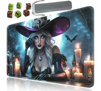 for MTG Playmat, Card Game Mat with Non-Slip Rubber Base and Stitched Edges, 24 x 14 in for DND and for TCG Play Mat with Storage Bag and 6 Dice, Sexy Witch Pattern Board Game Pad