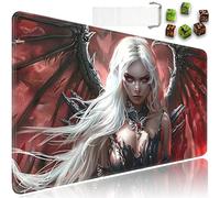 for MTG Playmat + Drawstring Travel Pouch + 6 Dice Counter, for Tabletop Trading Card Game Playmats or Mouse Pad, Anti-Slip Rubber 24 x 14 in, Anime Warrior Girls for TCG Playmat (No with Zone)