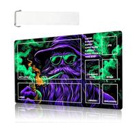 for MTG Playmat Size 35.43x19.69in with Storage Bags Portable for TCG and Board Game Mat for Cards Rubber Base Slip-Resistant Mousepad Desk Mat,Purple Mystic Wizard with Zone