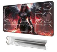for MTG Playmat with Zones 24 x 14 Inches, Magic The Gathering Playmat with Storage Bag, Non-Slip Rubber Base TCG Playmat for MTG, Commander, Lorcana, Dark Winged Female Warrior
