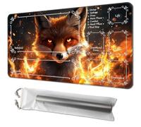 for MTG Playmat with Zones 24 x 14 Inches, Magic The Gathering Playmat with Storage Bag, Non-Slip Rubber Base TCG Playmat for MTG, Commander, Lorcana, Fiery Fox Portrait
