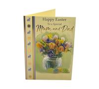 For Mum And Dad Flower Pot And Colourful Eggs Design Easter Card