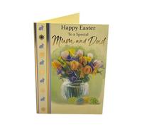 For Mum And Dad Flower Pot And Colourful Eggs Design Easter Card