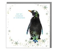 For My Husband - Penguin - Wildlife Christmas Card with Grey Envelope by Lola Design