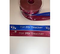 for My Teacher Pink Satin Ribbon Printed with Silver Metallic 25mm x 1m (Pink)