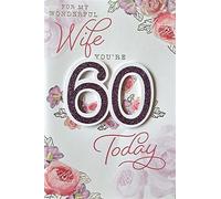 For My Wonderful Wife You're 60 Today Birthday Card Age 60 60th Sixty White/Purple/Pink Flowers/Words 3D/Glitter/Foil Detail(PRELUDE45676)