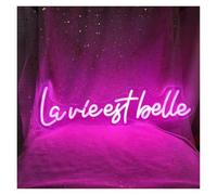 For neon lights for wall decor La Vie Est Belle Neon Sign for Coffee Office Room Wall Art Party Rose Light Bedroom(50X14.2 Pink)