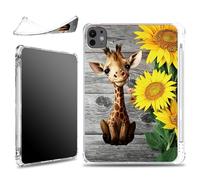 for New iPad Pro 11 inch 2024 5th Generation (M4) Case with Pencil Holder, Soft Lightweight Military-Grade Corners Shockproof Clear Case for iPad Pro 11" 2024, The Giraffe Sunflower