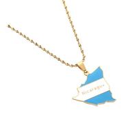 For Nicaragua Stainless Steel Map Pendant Necklace Earrings And Ring Set Fashionable And Versatile Suitable For Men Women Brides And Grooms Suitable For Wedding Parties Various Festivals (gold)
