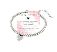 For Niece- You light up the world and make me proud Beaded Bracelet, Personalized Heart Beads Bracelets, Gold Heart Charm Bracelet, Christmas Graduation Birthday Jewelry Gift for My Niece (Silver)