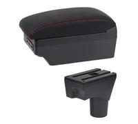 For Nissan For Sunny For March For Micra K13 MK4 IV 2010-2023 Armrest Box Leather Arm Rest Center Console Storage USB Led Armrests Centre Console(E1 Red Line)