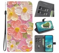 for Nokia C21 Case, Magnetic Protective PU Leather Shockproof Wallet Flip Phone Case with Card Holder Kickstand Cover for Nokia C21,pink flower