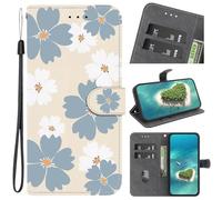 for Nokia C22 Case, Magnetic Protective PU Leather Shockproof Wallet Flip Phone Case with Card Holder Kickstand Cover for Nokia C22,Blue Daisy