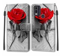 for Nokia C22 Case, PU Leather Wallet Book Flip Folio Stand View Cover Pouch Compatible with Nokia C32 Phone Case - Rose