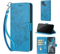 for Nokia C32 / C22 Case, Embossed Premium PU Leather Folio Flip Notebook Wallet Cover Compatible with Nokia C32 / C22 Phone Case [Magnet Closure][Kickstand][Card Slots], Blue Butterfly