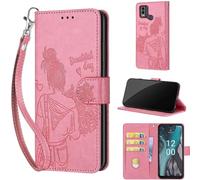 for Nokia C32 / C22 Case, Embossed Premium PU Leather Folio Flip Notebook Wallet Cover Compatible with Nokia C32 / C22 Phone Case [Magnet Closure][Kickstand][Card Slots], Pink Girl