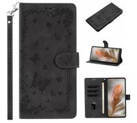 for Nokia C32 Flip Case, Embossed Butterfly Premium Leather Shockproof Wallet Phone Cases Magnetic Protective Cover with Stand Function Card Slots for Nokia C32 black