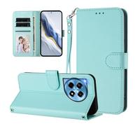 for OnePlus 12 5G Wallet Case, Slim Leather Wallet Phone Case with Card Slots, Wrist Strap & Kickstand, Shockproof Protective Cover for Men Women(Mint)