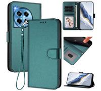 for OnePlus 12 5G Wallet Case, Slim Leather Wallet Phone Case with Card Slots, Wrist Strap & Kickstand, Shockproof Protective Cover for Men Women(Dark Green)