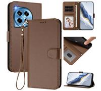 for OnePlus 12 5G Wallet Case, Slim Leather Wallet Phone Case with Card Slots, Wrist Strap & Kickstand, Shockproof Protective Cover for Men Women(Brown)