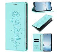 for Oneplus 12R 5G Case, Embossed Cat Shockproof PU Leather Notebook Flip Wallet Phone Cases Folio Soft with Stand Card Slots Magnetic Protective Case for Oneplus 12R 5G mint green