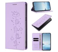 for Oneplus 12R 5G Case, Embossed Cat Shockproof PU Leather Notebook Flip Wallet Phone Cases Folio Soft with Stand Card Slots Magnetic Protective Case for Oneplus 12R 5G light purple