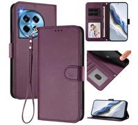for OnePlus 12R 5G Wallet Case, Slim Leather Wallet Phone Case with Card Slots, Wrist Strap & Kickstand, Shockproof Protective Cover for Men Women(Dark Purple)