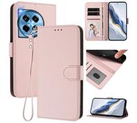 for OnePlus 12R 5G Wallet Case, Slim Leather Wallet Phone Case with Card Slots, Wrist Strap & Kickstand, Shockproof Protective Cover for Men Women(Pink)