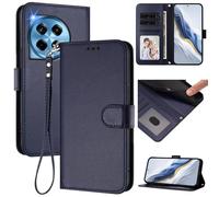 for OnePlus 12R 5G Wallet Case, Slim Leather Wallet Phone Case with Card Slots, Wrist Strap & Kickstand, Shockproof Protective Cover for Men Women(Blue)