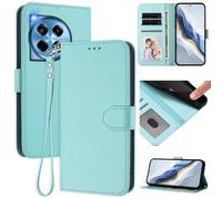 for OnePlus 12R 5G Wallet Case, Slim Leather Wallet Phone Case with Card Slots, Wrist Strap & Kickstand, Shockproof Protective Cover for Men Women(Mint)