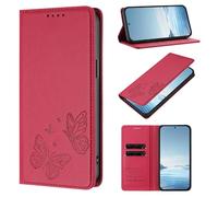 for Oneplus 12R 5G Wallet Case with Card Holder, Shockproof PU Leather Phone Cases Embossed Butterfly Kickstand Credit Card Slots Flip Protective Cover for Oneplus 12R 5G red