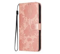 For Oneplus 15 Leather Wallet Case, Embossed Flowers Flip Protective Book Cover with Card Holder,Stand Wrist Strap Magnetic Flip Cover for Oneplus 15,rose gold