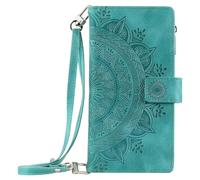For OnePlus 15R Mandala Zipper Case 8 Card Slots with Crossbody Lanyard Shockproof Leather Flip Wallet Handbag Phone Cover Magnetic Closure Stand Folio Shell for OnePlus 15R green