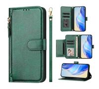 For OnePlus 15R PU Leather Zipper Wallet Case, Multi-Card Holder with 7 Card Slots, Wrist Strap, Strong Magnetic Closure, Kickstand & Shockproof Flip Folio Purse Cover for OnePlus 15R 5G Green