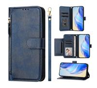 For OnePlus 15R PU Leather Zipper Wallet Case, Multi-Card Holder with 7 Card Slots, Wrist Strap, Strong Magnetic Closure, Kickstand & Shockproof Flip Folio Purse Cover for OnePlus 15R 5G Blue
