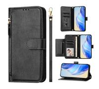 For OnePlus 15R PU Leather Zipper Wallet Case, Multi-Card Holder with 7 Card Slots, Wrist Strap, Strong Magnetic Closure, Kickstand & Shockproof Flip Folio Purse Cover for OnePlus 15R 5G Black
