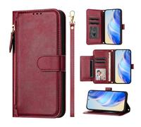 For OnePlus 15R PU Leather Zipper Wallet Case, Multi-Card Holder with 7 Card Slots, Wrist Strap, Strong Magnetic Closure, Kickstand & Shockproof Flip Folio Purse Cover for OnePlus 15R 5G Claret