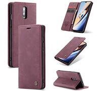 For OnePlus-7 Case, PU Leather Wallet Flip Folio Stand View Shock-proof Book Cover with Card Cash Slots Magnetic Closure, Talk with Front Cover Closed, 1+7 Case (Red)