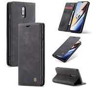 For OnePlus-7 Case, PU Leather Wallet Flip Folio Stand View Shock-proof Book Cover with Card Cash Slots Magnetic Closure, Talk with Front Cover Closed, 1+7 Case (Black)