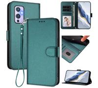 for OnePlus 9 5G Wallet Case, Slim Leather Wallet Phone Case with Card Slots, Wrist Strap & Kickstand, Shockproof Protective Cover for Men Women(Dark Green)