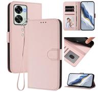 for OnePlus Nord 2T 5G Wallet Case, Slim Leather Wallet Phone Case with Card Slots, Wrist Strap & Kickstand, Shockproof Protective Cover for Men Women(Pink)