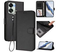 for OnePlus Nord 2T 5G Wallet Case, Slim Leather Wallet Phone Case with Card Slots, Wrist Strap & Kickstand, Shockproof Protective Cover for Men Women(Black)