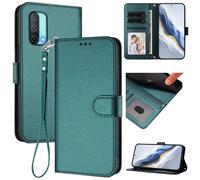 for OnePlus Nord CE 5G Wallet Case, Slim Leather Wallet Phone Case with Card Slots, Wrist Strap & Kickstand, Shockproof Protective Cover for Men Women(Dark Green)