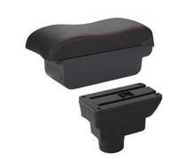 For Opel For Corsa D Armrest Car Box Curved Surface Leather Storage Simple Installation Interior Centre Console Cover(C1 Black red NO USB)