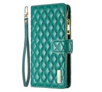For Oppo A17 Zipper Case 6 Card Slots with Strap Wallet Handbag Phone Case Stand Zip Pocket Phone Cover ShockProof Stand Protective Folio Magnetic Shell Leather Folding Cover - Green