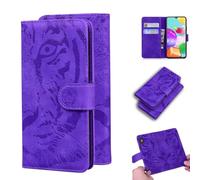 for Oppo A3 Pro 5G Case, Shockproof Premium PU Leather Embossed Tiger Phone Cases, TPU Inner Shell, RFID Blocking, Card Holder Viewing Stand Flip Wallet Cover Compatible with Oppo A3 Pro 5G purple