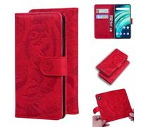 for Oppo A3 Pro 5G Case, Shockproof Premium PU Leather Embossed Tiger Phone Cases, TPU Inner Shell, RFID Blocking, Card Holder Viewing Stand Flip Wallet Cover Compatible with Oppo A3 Pro 5G red