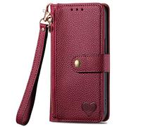 For OPPO A54 5G / OPPO A74 5G Zipper Case Love Heart, Shockproof 7 Card Slots RFID Blocking Leather Flip Wallet Handbag Zip Pocket Cover Light Weight Purse for OPPO A54 5G / OPPO A74 5G Red
