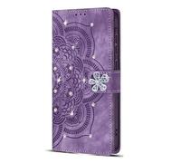 for Oppo A94 5G/Reno5z 5G Case, Handmade Bling Diamond Mandala Shockproof PU Leather Flip Notebook Wallet Case with Kickstand Card Holder Slot Protective Cover Skin Purple