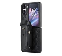 For OPPO Find N2 Flip Case with Adjustable Wristband,Shockproof Cover for Women Non-Slip Grip Surface Full Protection Phone Case Cover for OPPO Find N2 Flip 5G 2023 Black